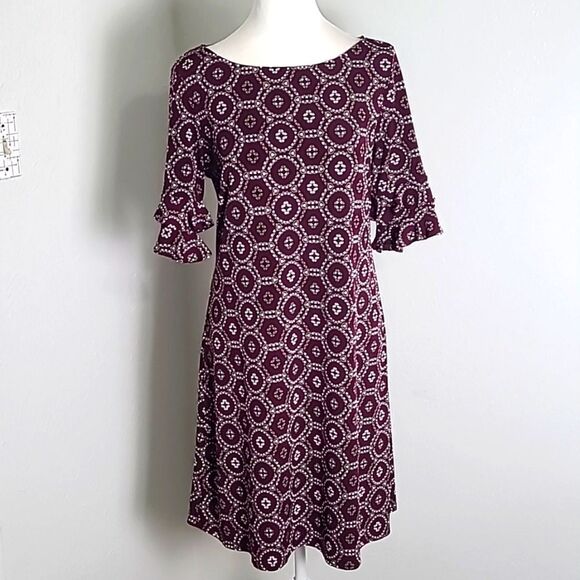 RN Studio by Ronni Nicole Maroon, White, Gray Geometric Print Dress, Sz Small - Picture 1 of 8